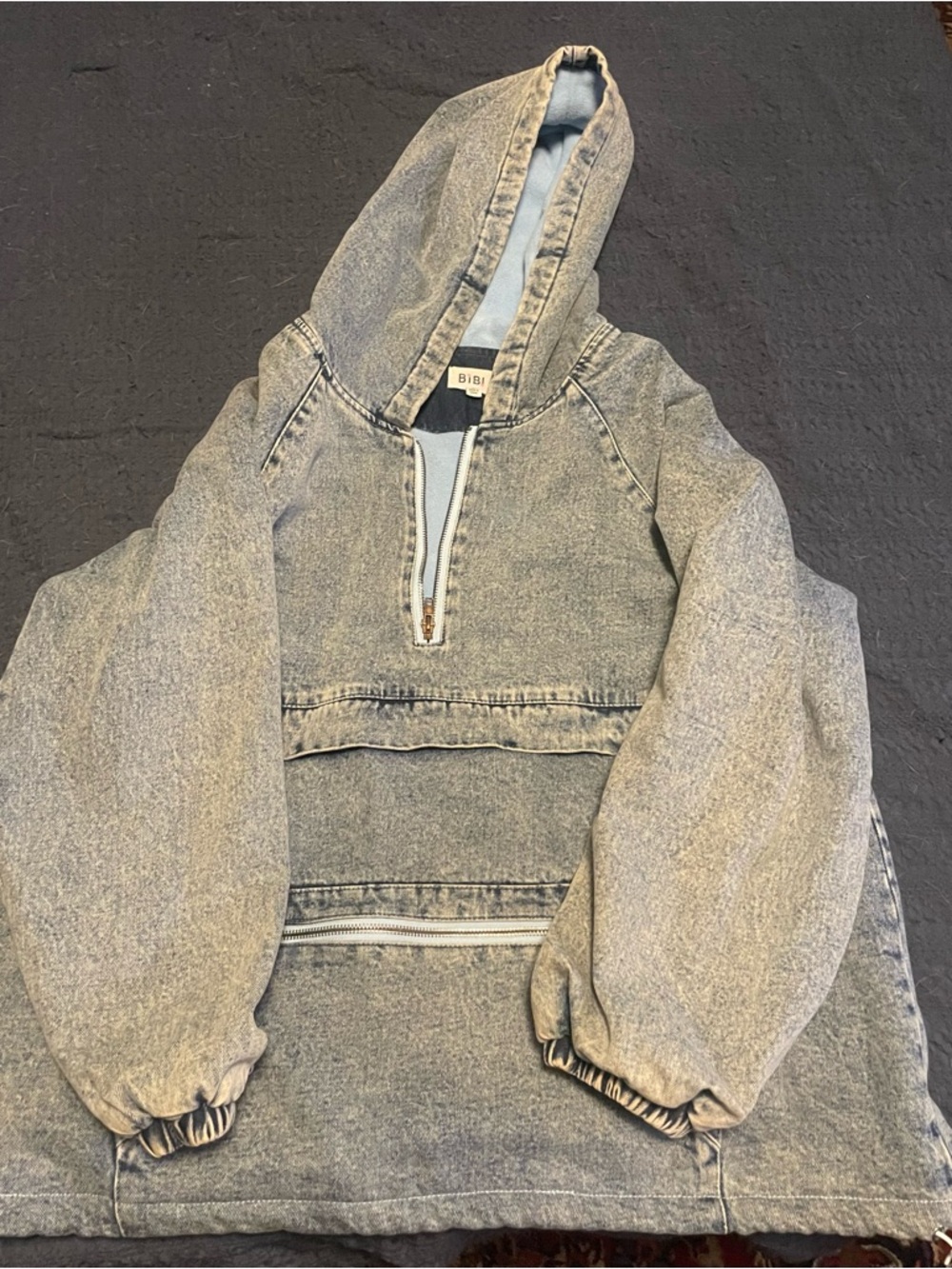 BIBI Women’s Light Acid Wash Denim Hoodie Jacket